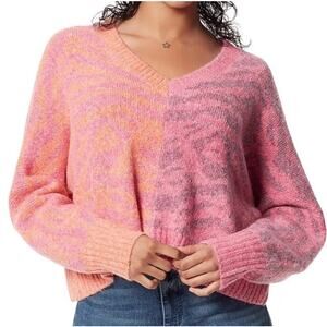 Circus NY Women's Animal Patchwork Boxy Cropped Pullover Sweater Pink Size XS